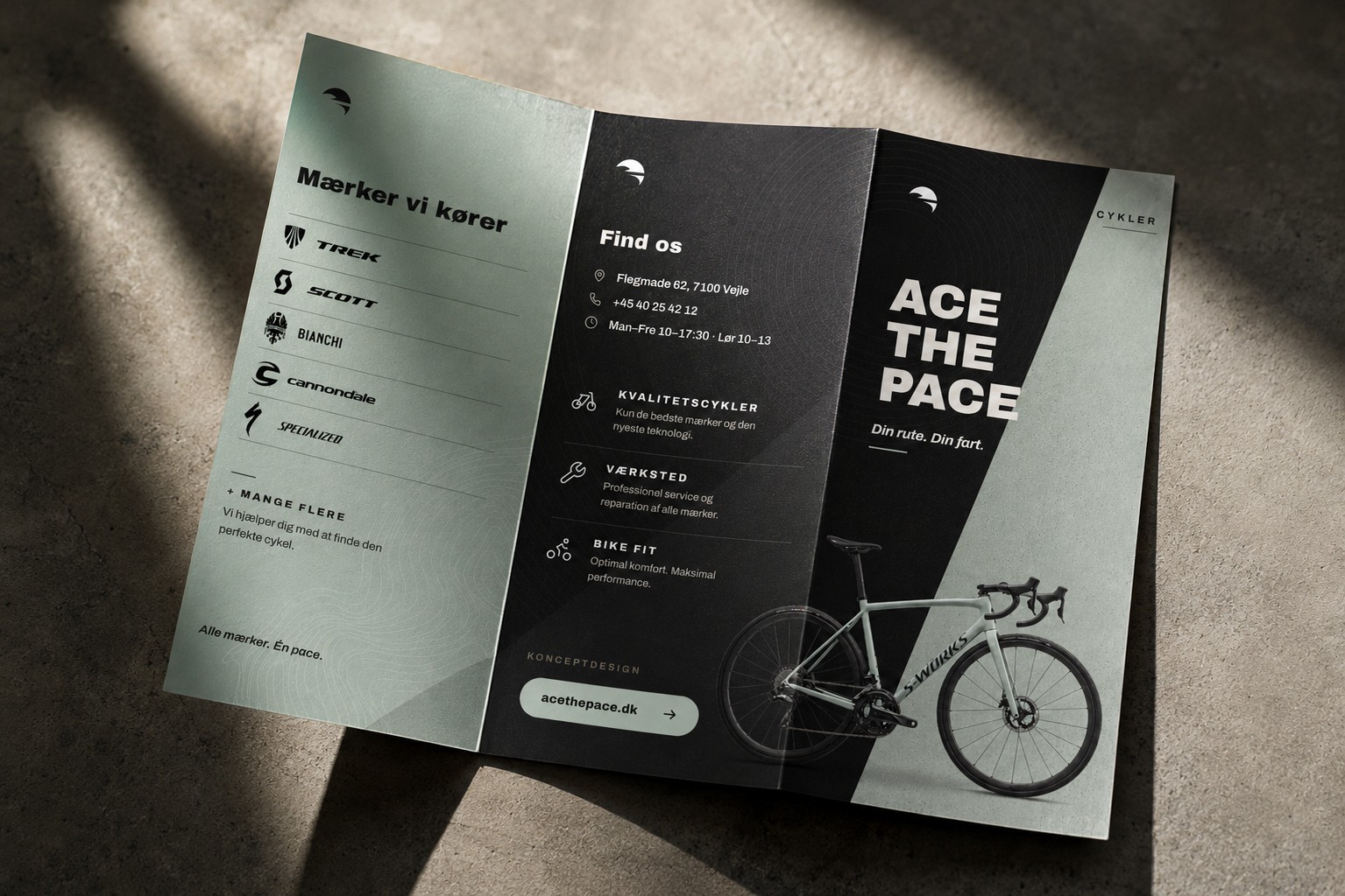 Ace The Pace – trifold flyer tabletop mockup